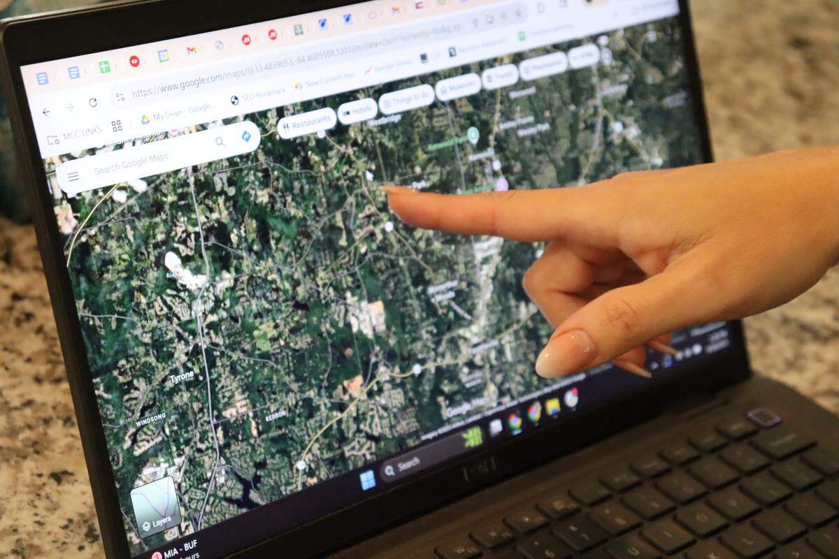 Cyndie Hutchings shows her old home is just five miles from QTS’ “Project Excalibur” in Fayette County, Georgia.