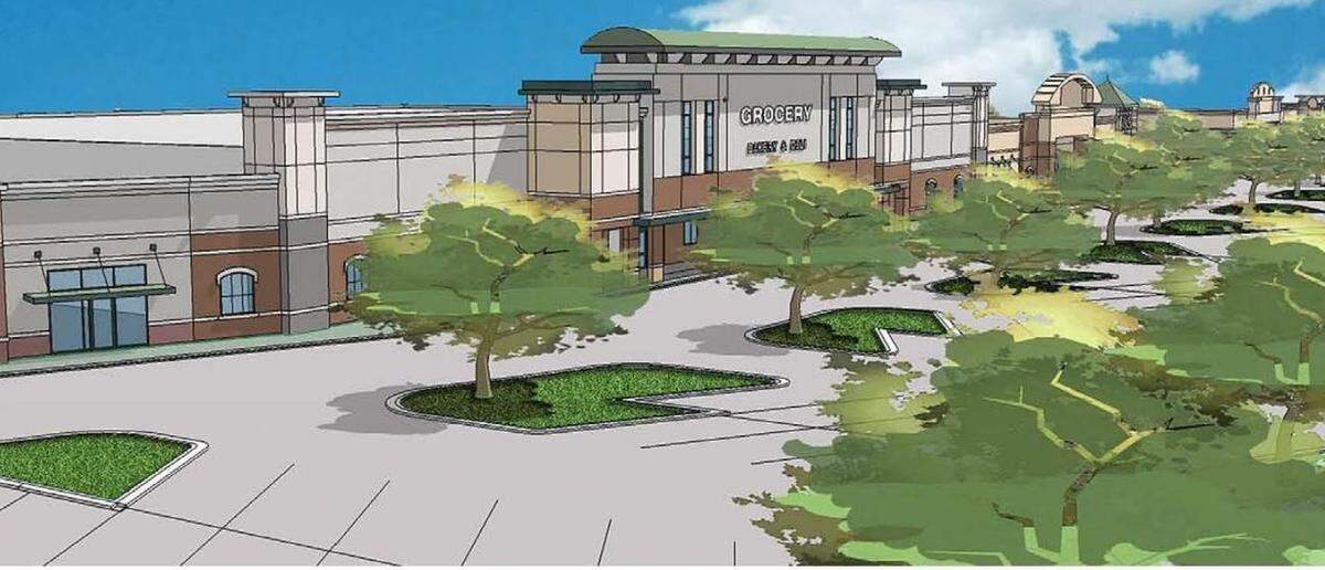 This is an art rendering of what the architecture should look like inside the 86-acre mixed-use Midland Commons development, which looks to have retail, restaurants, service businesses, an assisted living facility, a walking and bicycling trail and a dog park. --