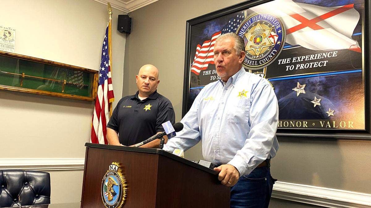 Russell County Sheriff Heath Taylor explains homicide details Tuesday.