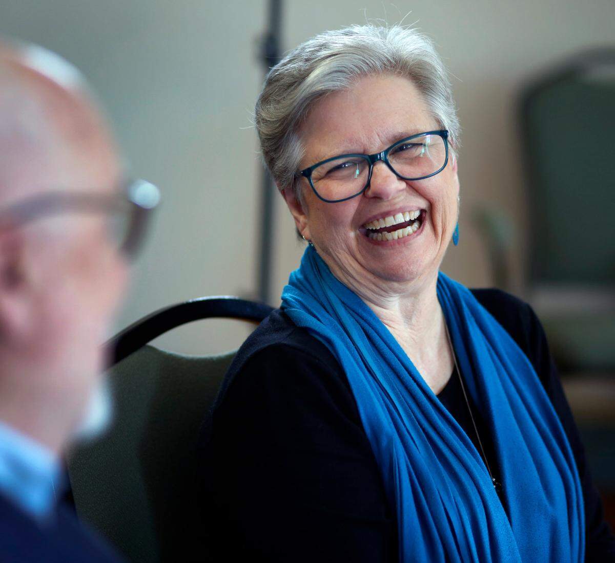 Debbie Anderson, who is retiring as the music director at the Springer Opera House in Columbus, Georgia, shares a laugh with Paul Pierce, the Springer’s recently retired producing artistic director. 04/29/2024
