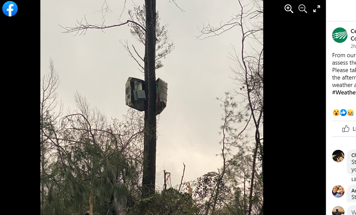 Strong winds lifted up a boat and wrapped it around a tree in Dallas County, Georgia.