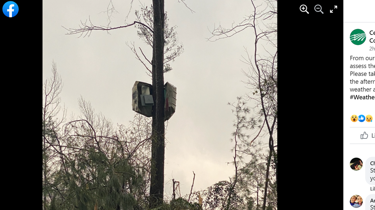 Strong winds lifted up a boat and wrapped it around a tree in Dallas County, Georgia.