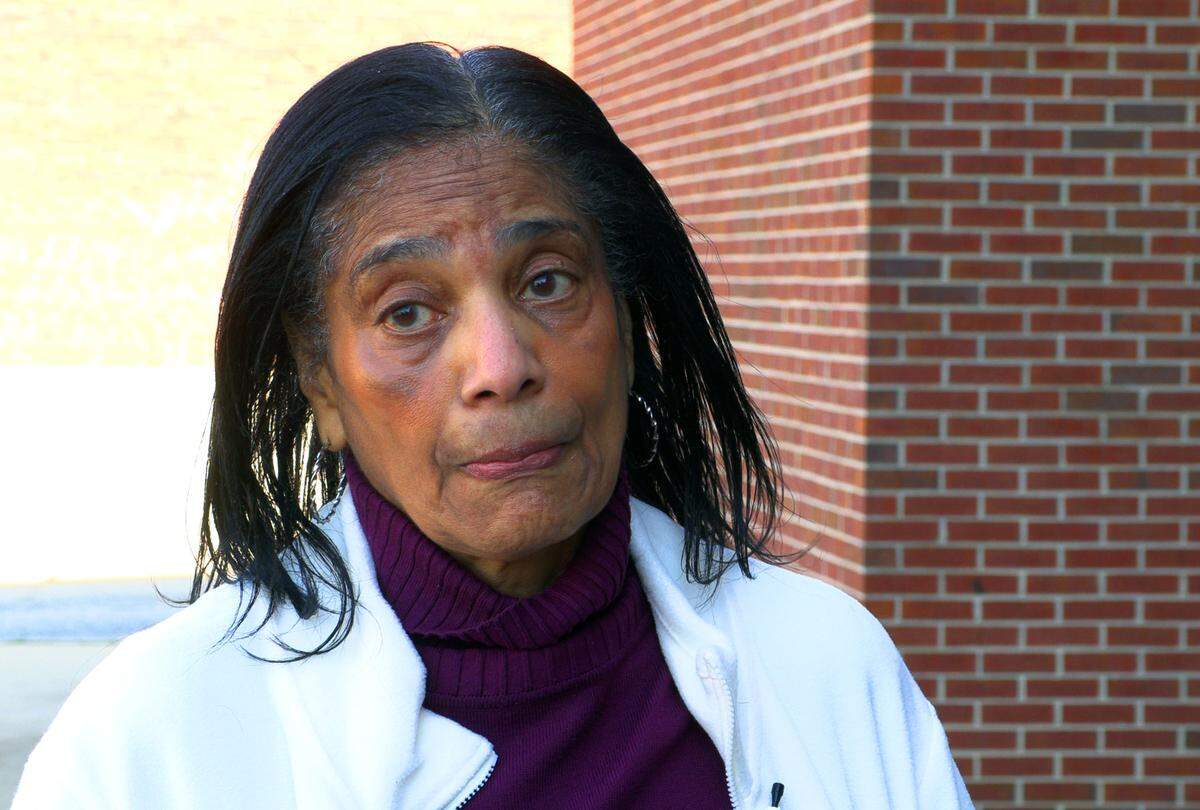 Ballarie Ingram speaks with reporters after a Thursday afternoon hearing for Sama Moore in Columbus Recorder’s Court in Columbus, Georgia. 12/07/2023
