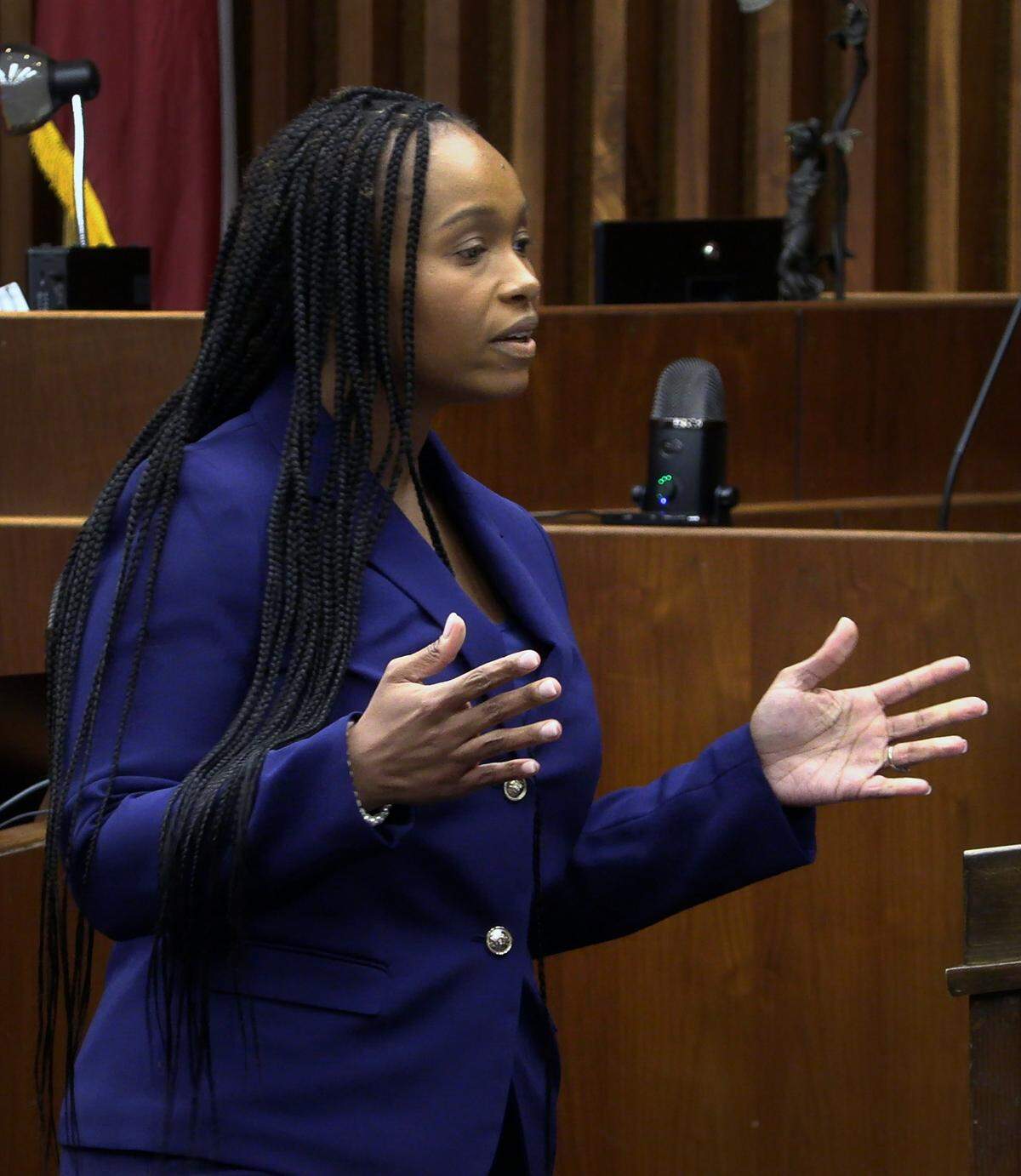 Roberta Robinson, defense attorney for Anthony Maurice Gates, makes her opening statement to jurors Wednesday morning. 01/04/2023