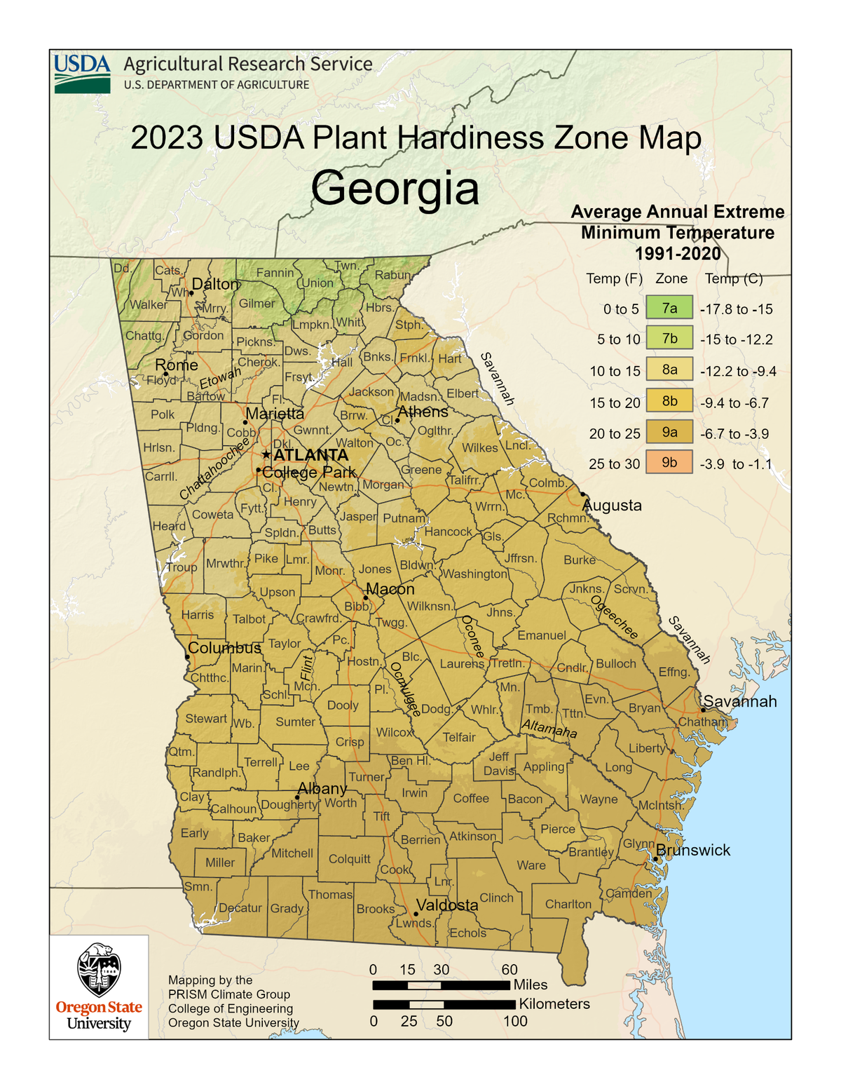 Detailed Plant Hardiness Zone Map of Georgia in 2023. Olive’s are able to thrive in zone 8b and upward. Peaches need 7b and below.