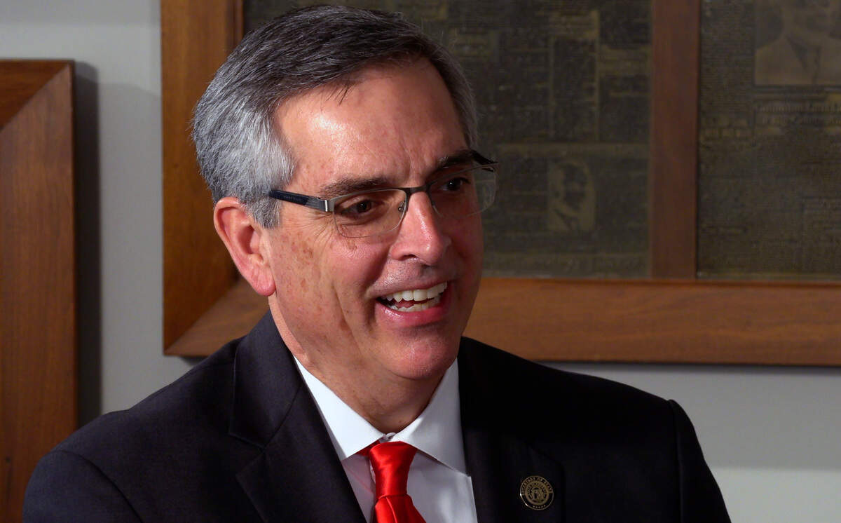 Georgia Secretary of State Brad Raffensperger answers question about a proposed new voting system for Georgia during an interview Feb. 22 at the Ledger-Enquirer in Columbus, Ga.