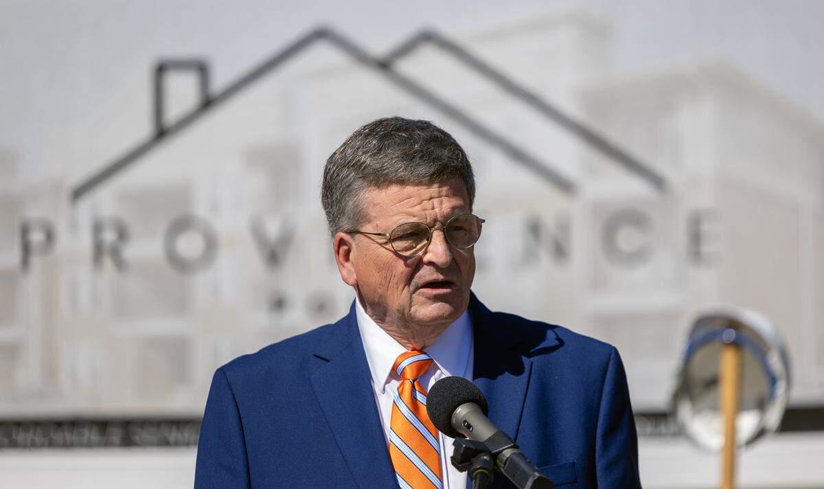The Rev. Jimmy Elder, pastor of First Baptist Church in Columbus, speaks during the groundbreaking ceremony for Providence Pointe in Columbus on June 4, 2026. The ceremony was on Brownie Lane in the Elliott’s Walk community. Elliott’s Walk is off Victory Drive in Columbus.