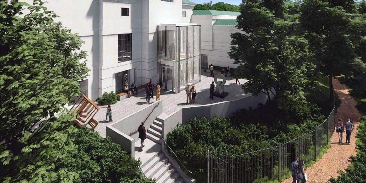 This artist’s rendering depicts an open-air terrace designed to welcome visitors to the Bradley Olmsted Garden.
