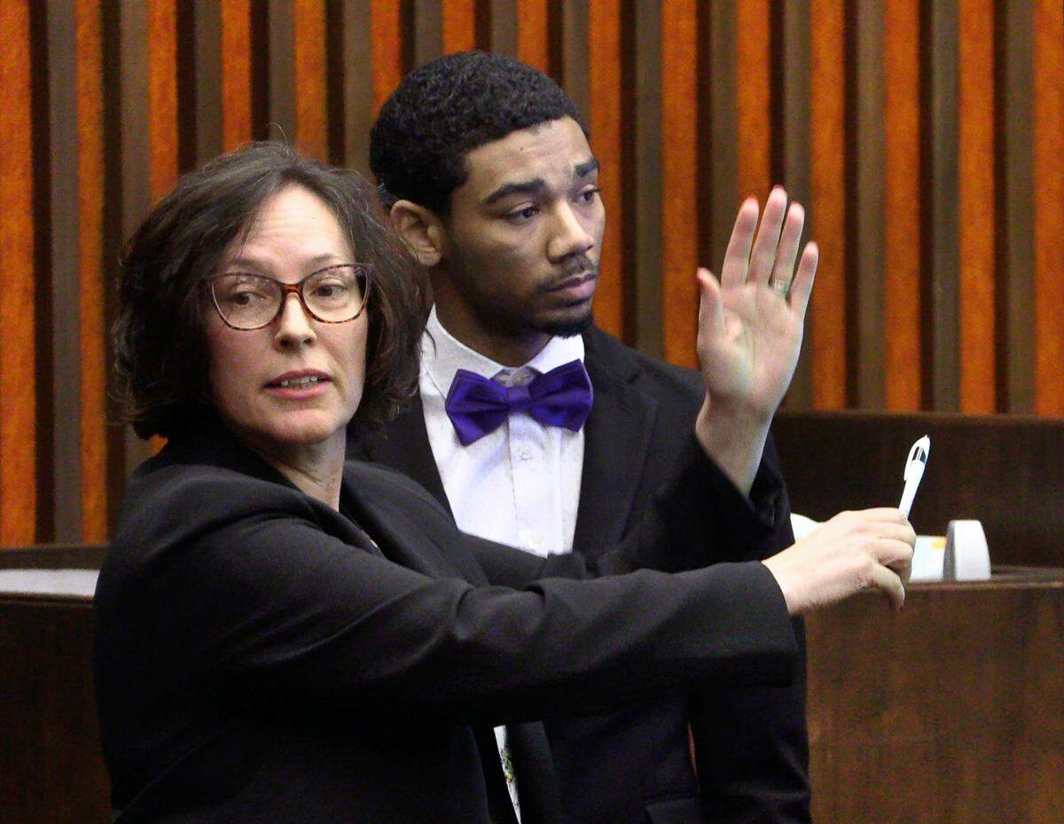 Prosecutor Robin Anthony questions defendant Zajaliq Riley Thursday morning during his trial in Columbus, Georgia. 08/10/2023