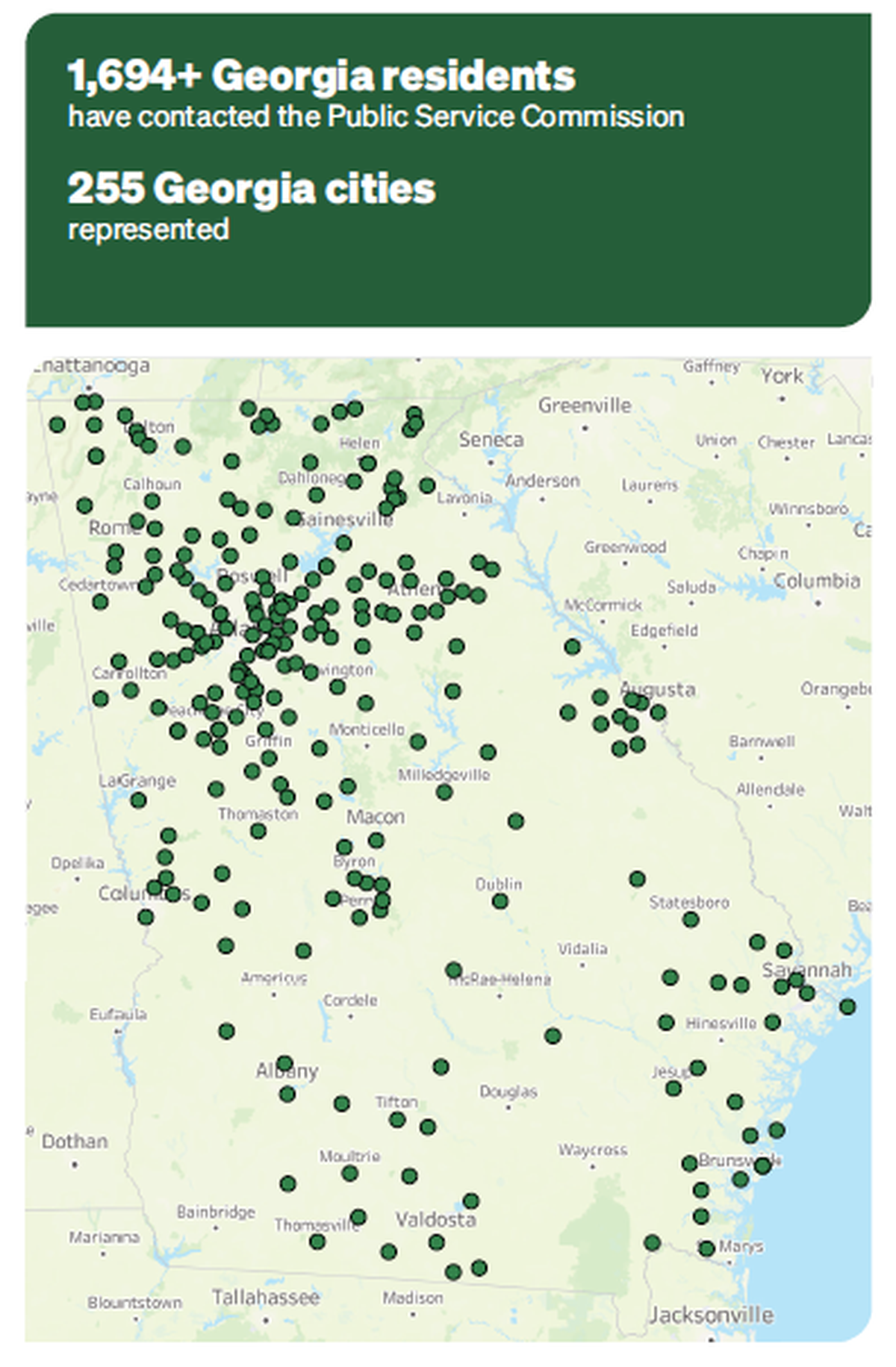 The cover photo of the binder presented to Public Service commissioners in June 2025. 1More than 1,600 spoke out against coal power in the 2025 Georgia Power IRP plan from 255 cities across Georgia