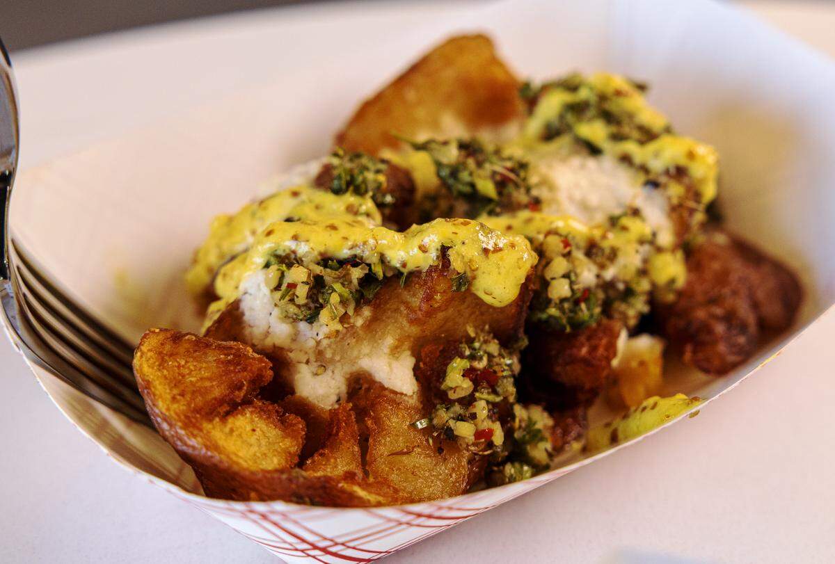 Triple Play Potatoes, pictured March 19, 2026, are joining the menu for Columbus Clingstones home games this year at Synovus Park in Columbus.