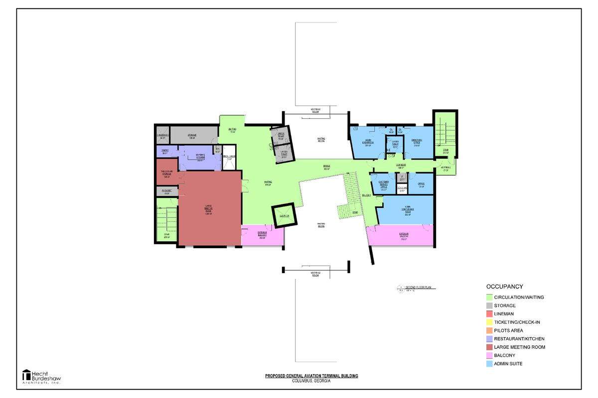 This is a second floor plan of the proposed general aviation terminal building at the Columbus Airport.