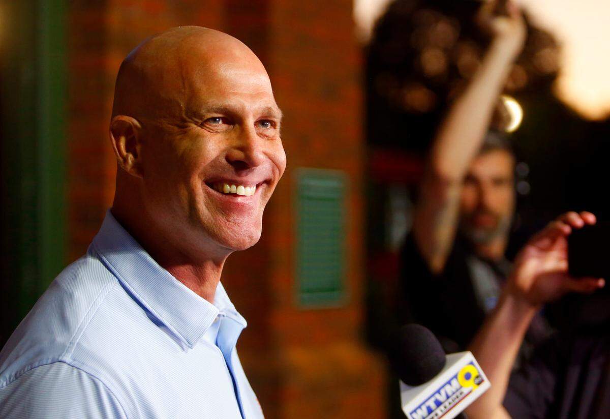 Tim Hudson, a longtime Atlanta Braves pitcher and Phenix City native, speaks with reporters Tuesday evening while attending the Columbus Clingstones home opener at Synovus Park in Columbus, Georgia. 04/15/2025