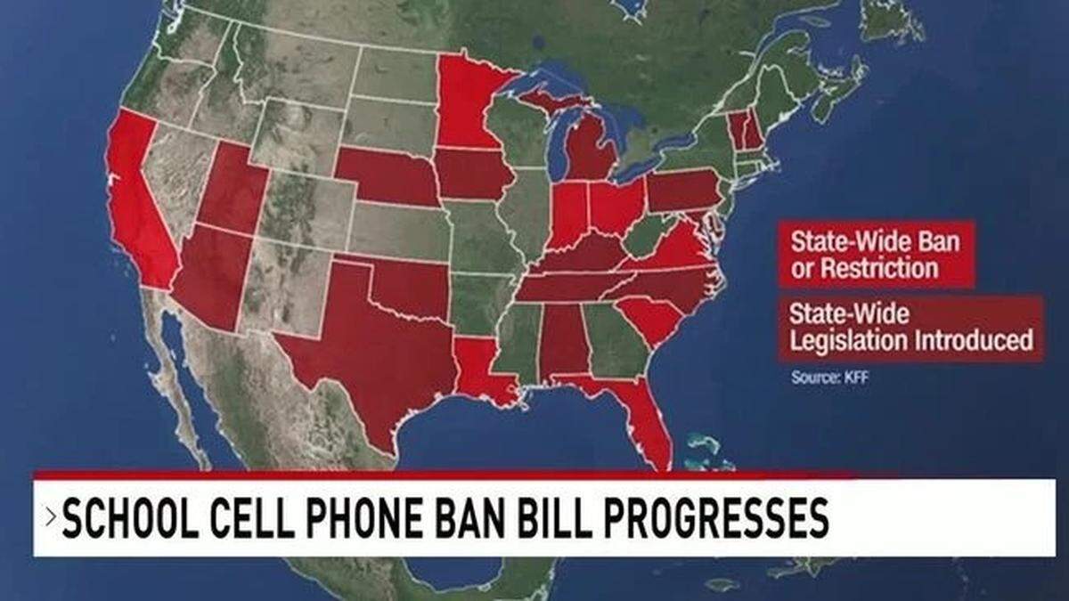 Map of states considering or have passed school cell phone ban
