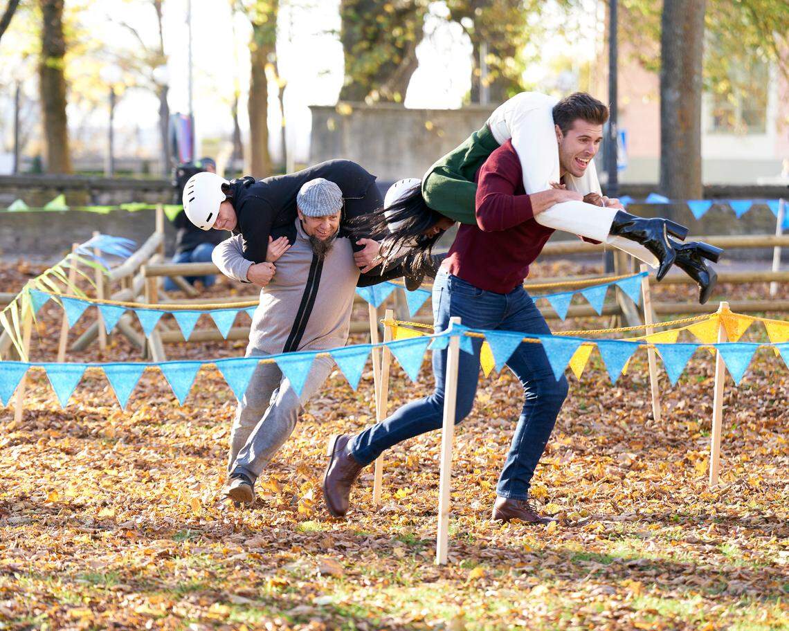 Zach and Charity compete in a “wife-carrying competition” on their one-on-one date in Estonia.