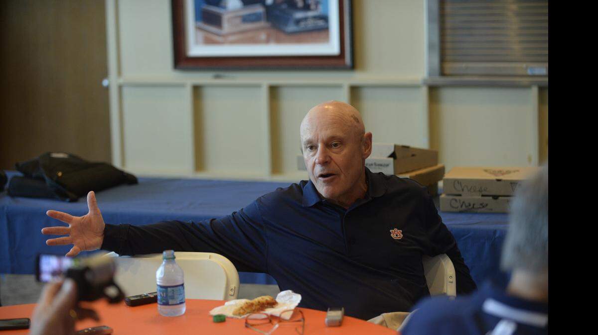 J.B. Grimes meets with media on Wednesday, April 8, 2015 in Auburn, Ala. 