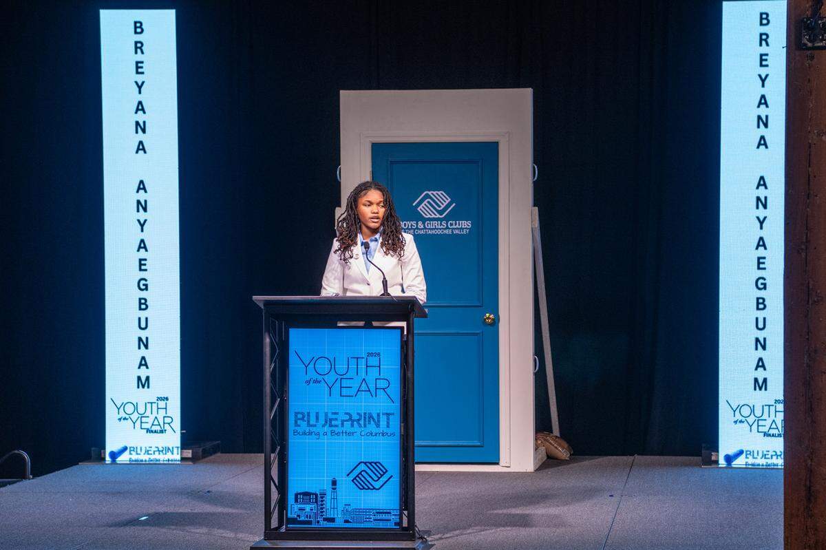Carver High School senior Breyana Anyaegbunam speaks during the Boys and Girls Clubs of the Chattahoochee Valley Youth of the Year banquet Feb. 5, 2026, at the Bibb Mill Event Center in Columbus.