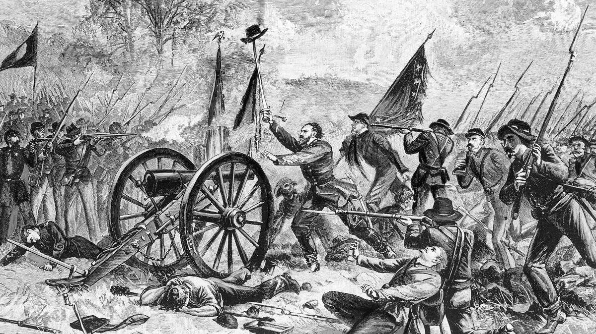 Confederate soldiers are shown during the Battle of Gettysburg, July 3, 1863, as Gen. George E. Pickett orders his 15,000 men to charge.