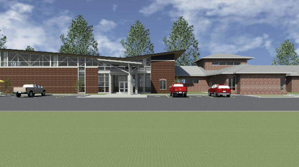 This rendering shows what the north face of the new South Columbus Public Library is designed to look like when the facility’s renovation and expansion is completed.