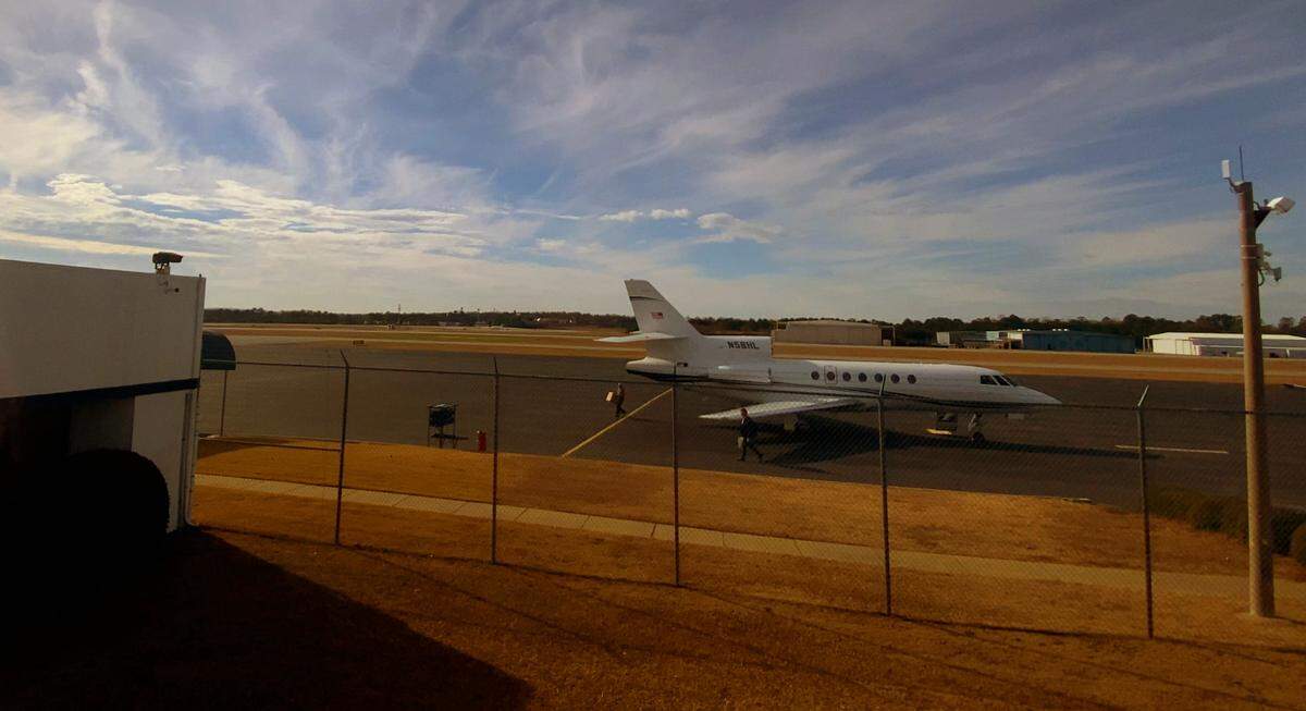 A jet arrives at the general aviation terminal of the Columbus Airport in Columbus, Georgia on Jan. 15, 2025.
