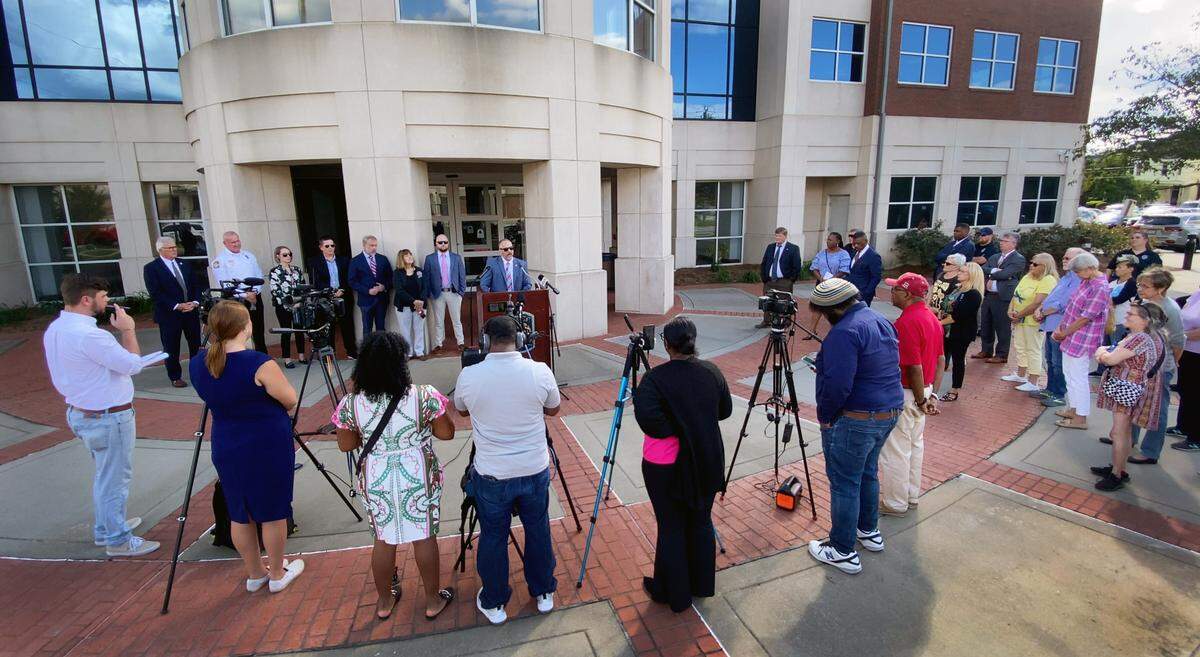 Deputy Chief Lance Deaton of the Columbus Police Department, at podium, speaks during a Tuesday afternoon press conference about Columbus Animal Care & Control. 10/01/2024