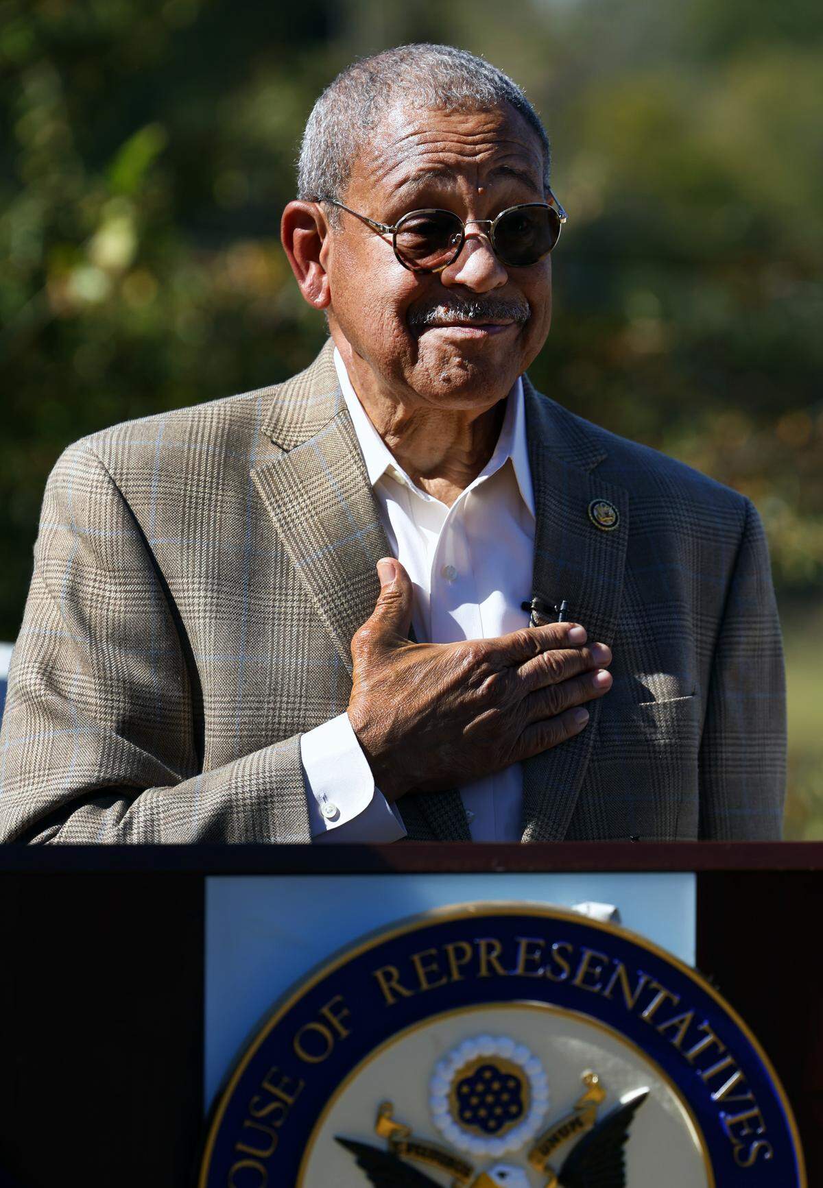 U.S. Rep. Sanford Bishop Jr., D-GA, speaks during a news conference Oct. 23, 2025, in Columbus. Bishop is hosting several events in Georgia’s 2nd Congressional District about the federal government shutdown and highlighting the potential issues that could arise if subsidies for the Affordable Care Act expire.