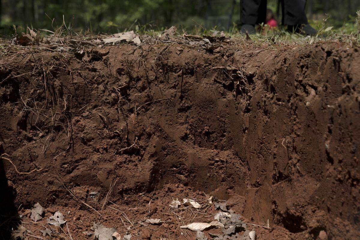A grave dug as an example of a green cemetery site at Whispering Hills Memorial Nature Preserve on April 19, 2021 in LaGrange, Ga. It is an environmentally conscious death care practice and one of three in Georgia.