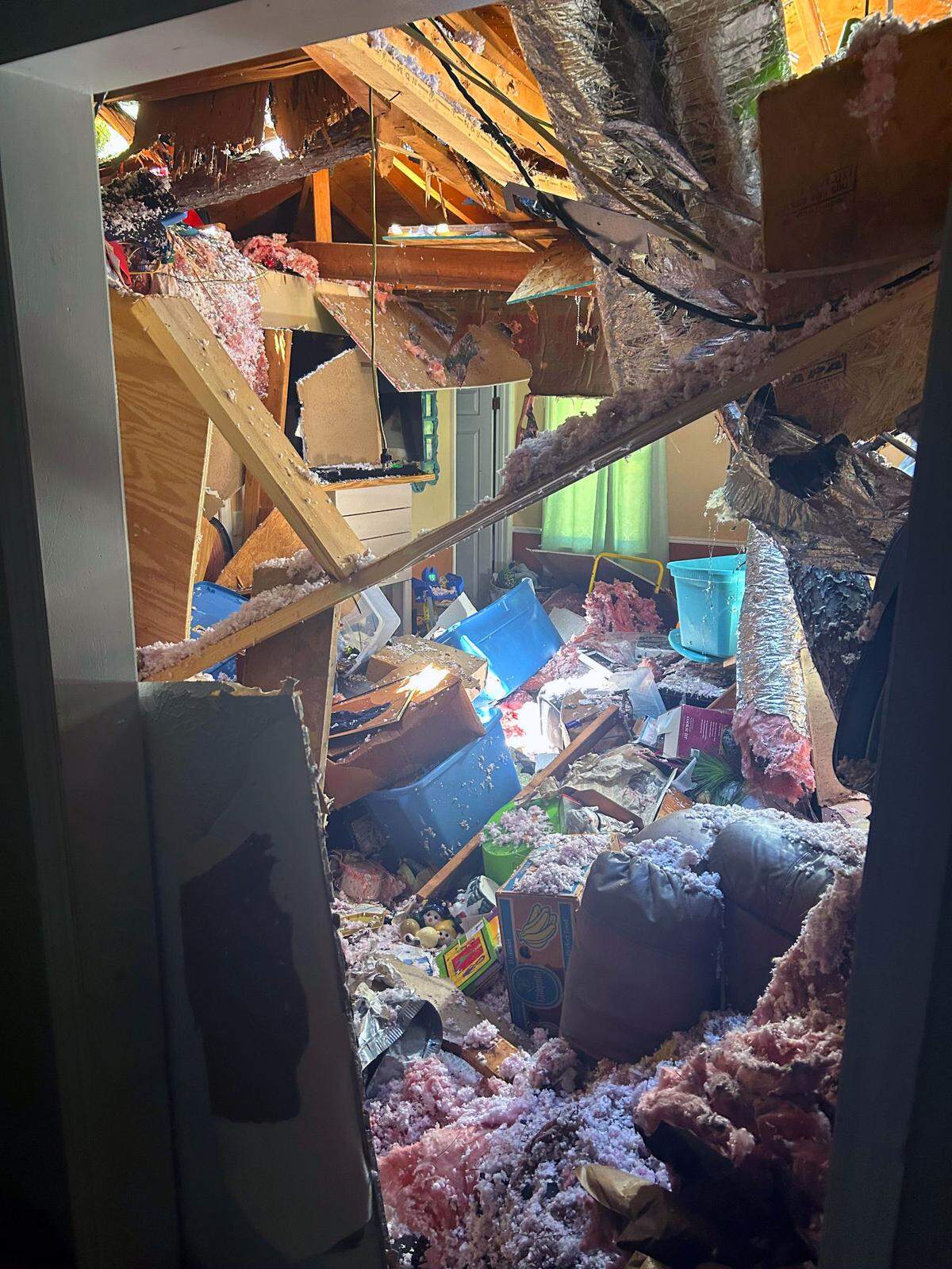 Sunday brought heavy rains, thunder and lightning to the Columbus area leaving tree branches and other debris littering the roads. However, one family in the area were lucky to escape with their lives after a large tree fell on their house on Myrick Drive. David Goins was one of the people in the house when the tree hit. He and his family were standing in the kitchen making dinner Sunday evening when he heard a loud noise. 08/19/2024