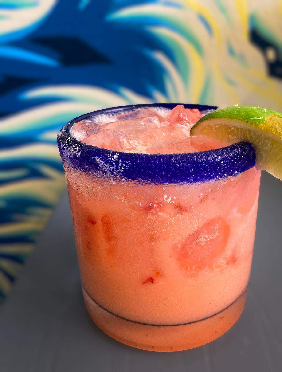 This is “The Fruity” margarita, one of several specialty margaritas served at Bytes Taqueria in Columbus. 04/16/2025