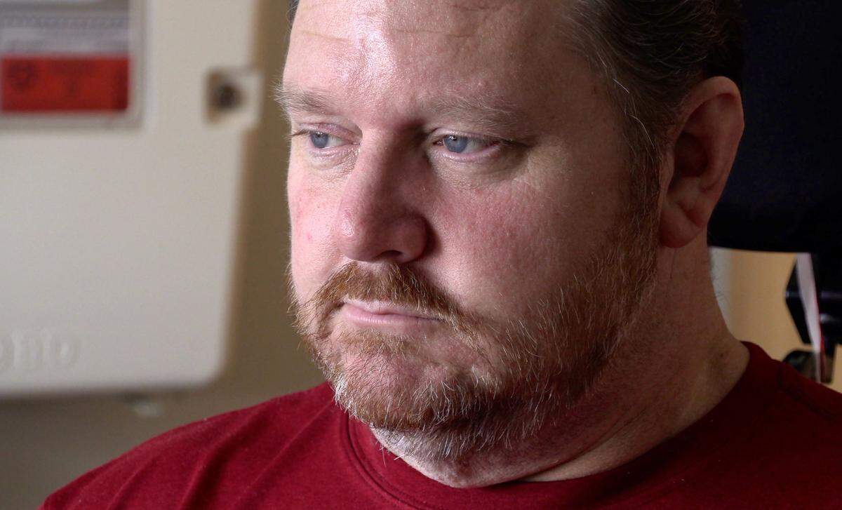 Mark Jones discusses his rehabilitation during a Tuesday interview in his room at the Shepherd Center in Atlanta. Jones is at the Shepherd Center recovering from a spinal cord injury he sustained in an automobile accident.