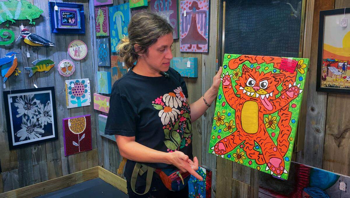Folk artist Kaitlynn Etheridge, organizer of the Crossroads Folk Art Festival and director of the Columbus Collectives Museum, talks April 22, 2026, about the upcoming festival and some of the participating artists.