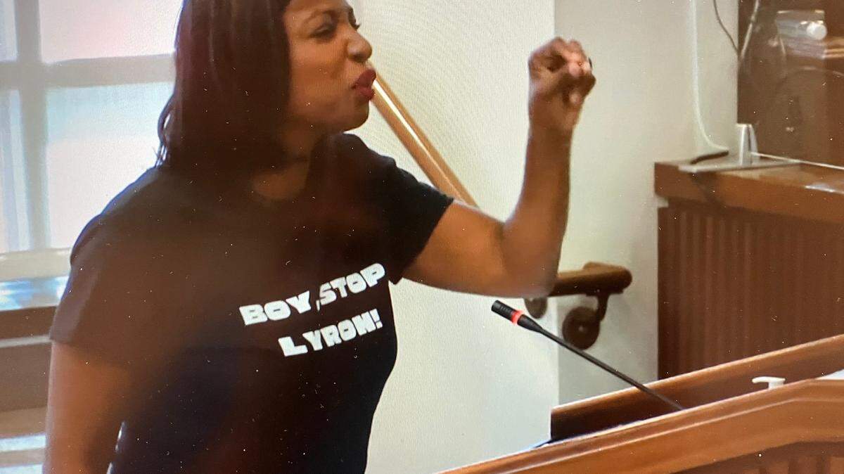 In this screen grab from the livestream on YouTube, Simi Barnes speaks to the Columbus Council during the June 11, 2024 meeting.