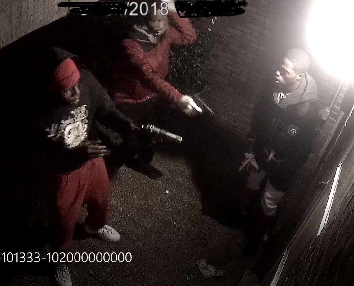 Columbus police are using surveillance photos to identify suspects in the Sunday shooting at Sands Apartments.