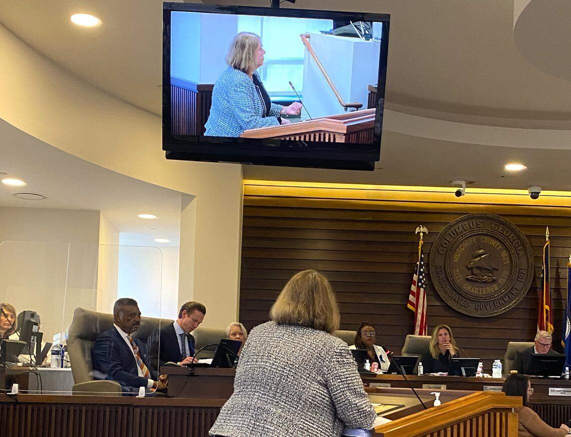 Donna McGinnis, the Columbus Consolidated Government’s internal auditor, reports to council on her audit of the city finance department.