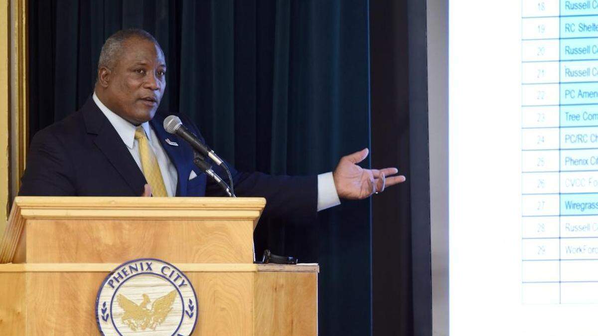 In this file photo, Phenix City Mayor Eddie Lowe delivers his 2017 State of the City address to city officials and the general public at the Central Activities Center.