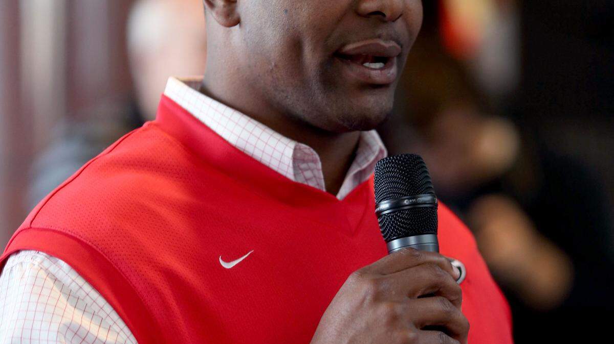 JASON GETZ/Associated PressOn Feb. 5, 2014,then-Georgia running backs coach Bryan McClendon answers questions from fans on national signing day in Athens, Ga.