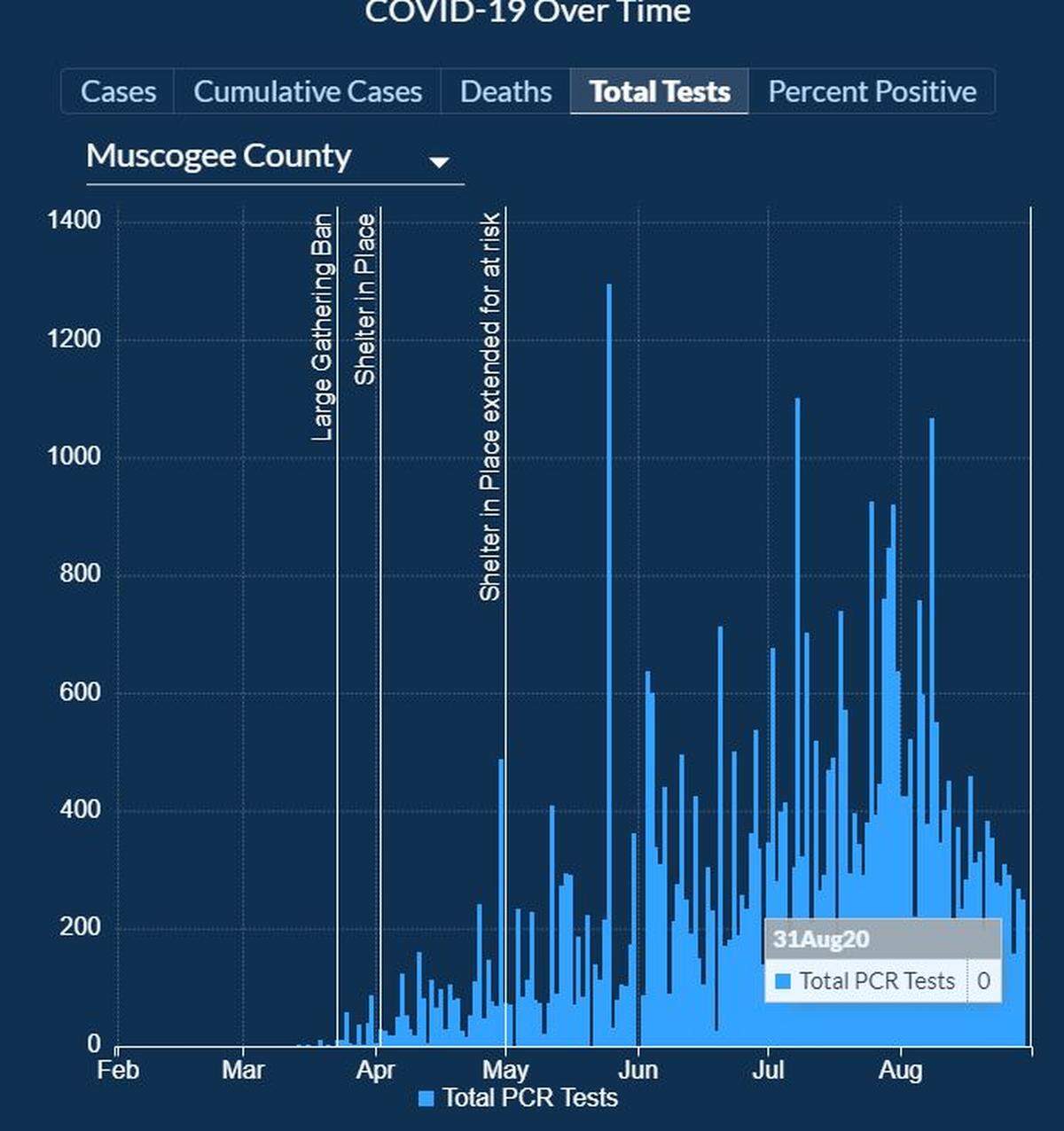 A screenshot of COVID-19 tests performed on Muscogee County residents as of Aug. 31