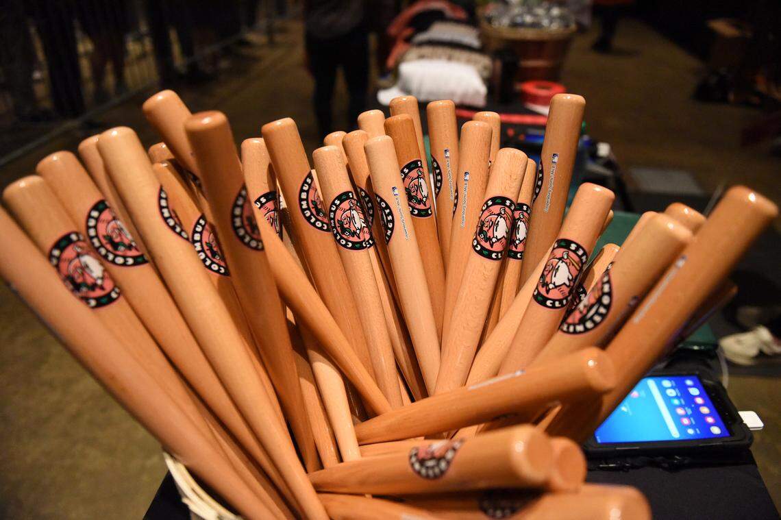Columbus Clingstones merchandise was on sale during the Uptown Columbus concert Sept. 6, 2024, in the Columbus Convention & Trade Center, where the new name of the Atlanta Braves Double-A minor league baseball team moving from to the Chattahoochee Valley from Mississippi was announced.