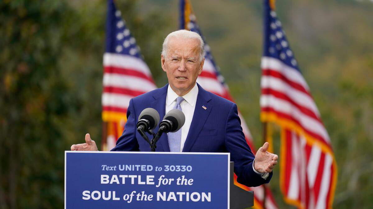 Democratic presidential candidate former Vice President Joe Biden speaks at Mountain Top Inn & Resort, Tuesday, Oct. 27, 2020, in Warm Springs, Ga. (AP Photo/Andrew Harnik)