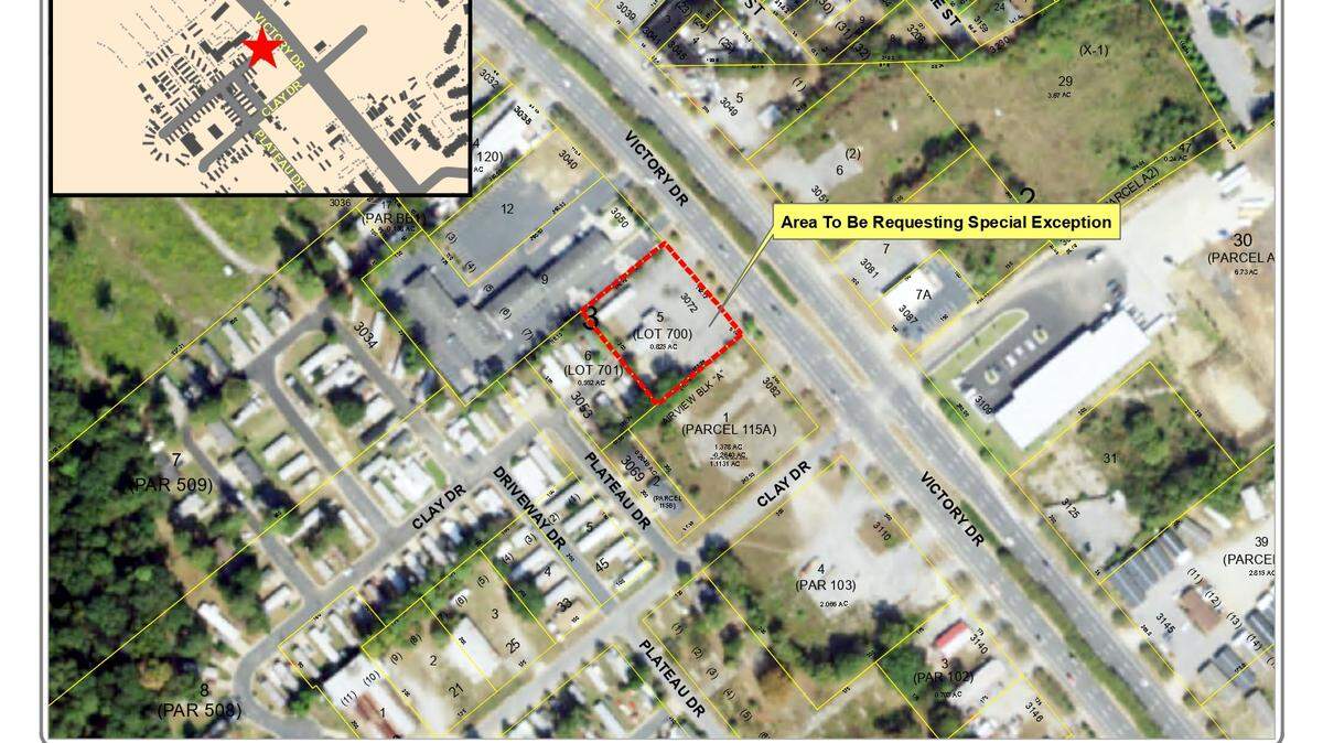 An application has been submitted to the Columbus Planning Advisory Commission to rezone the property at 3072 Victory Dr. into a mixed use development. Adams Car Sales & Repair, Inc. is the project name, with the proposed use of a used car lot.