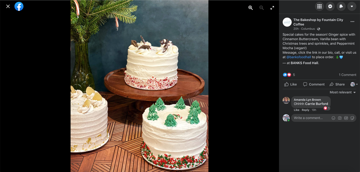 Many Columbus-area businesses and restaurants are offering holiday-themed menu items this December. Bakeshop by Fountain City Coffee, located inside Banks Food Hall, is one of them.