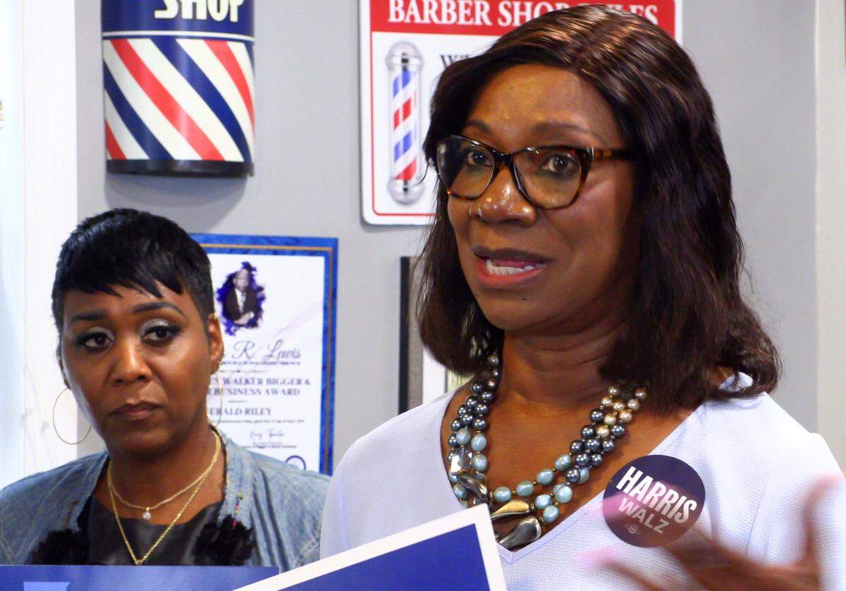 Georgia State Rep. Carolyn Hugley, speaks at a Sept. 6, 2024, press conference in Columbus to support Vice President Kamala Harris and her proposal to bolster small businesses.