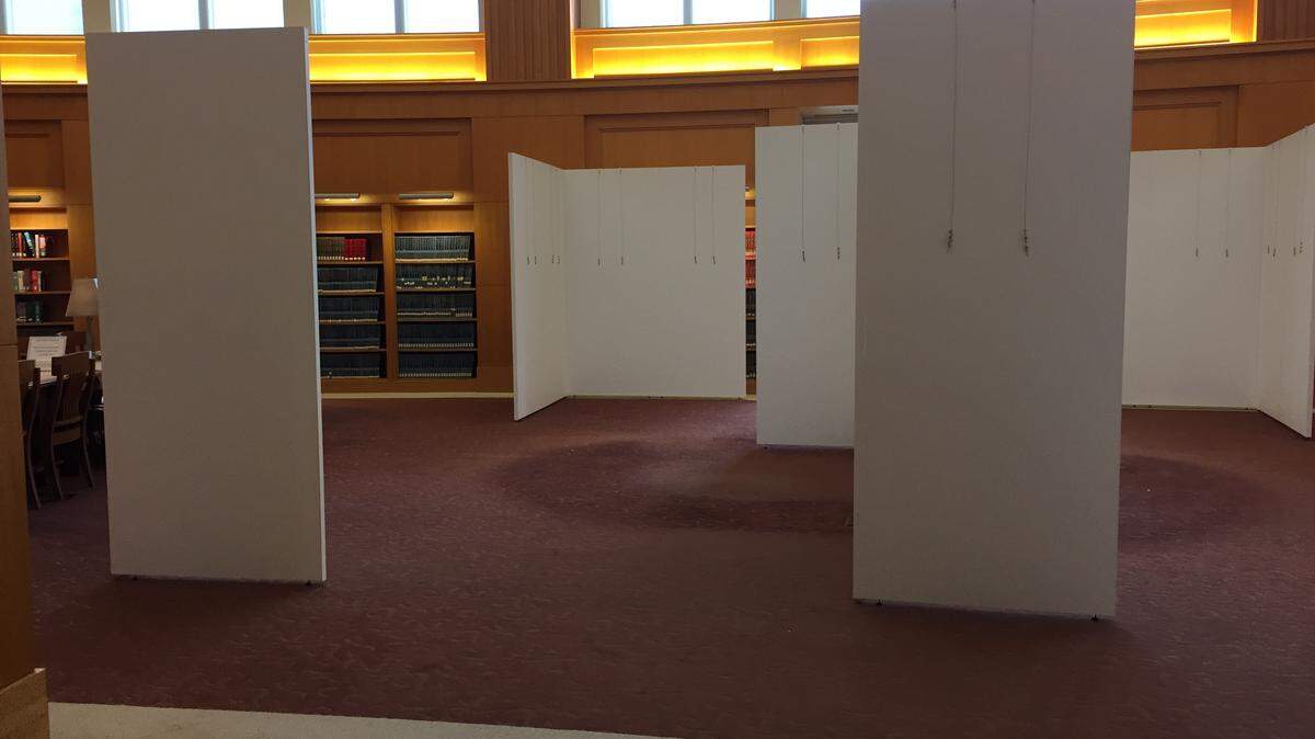 Portable walls will enable the Reading Room in the Columbus Public Library to host the Columbus Artists’ Guild annual exhibition.