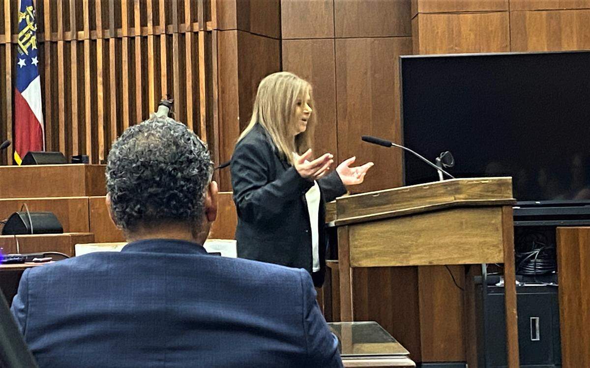 Senior Assistant District Attorney Sadhana Dailey speaks to the jury during closing arguments.