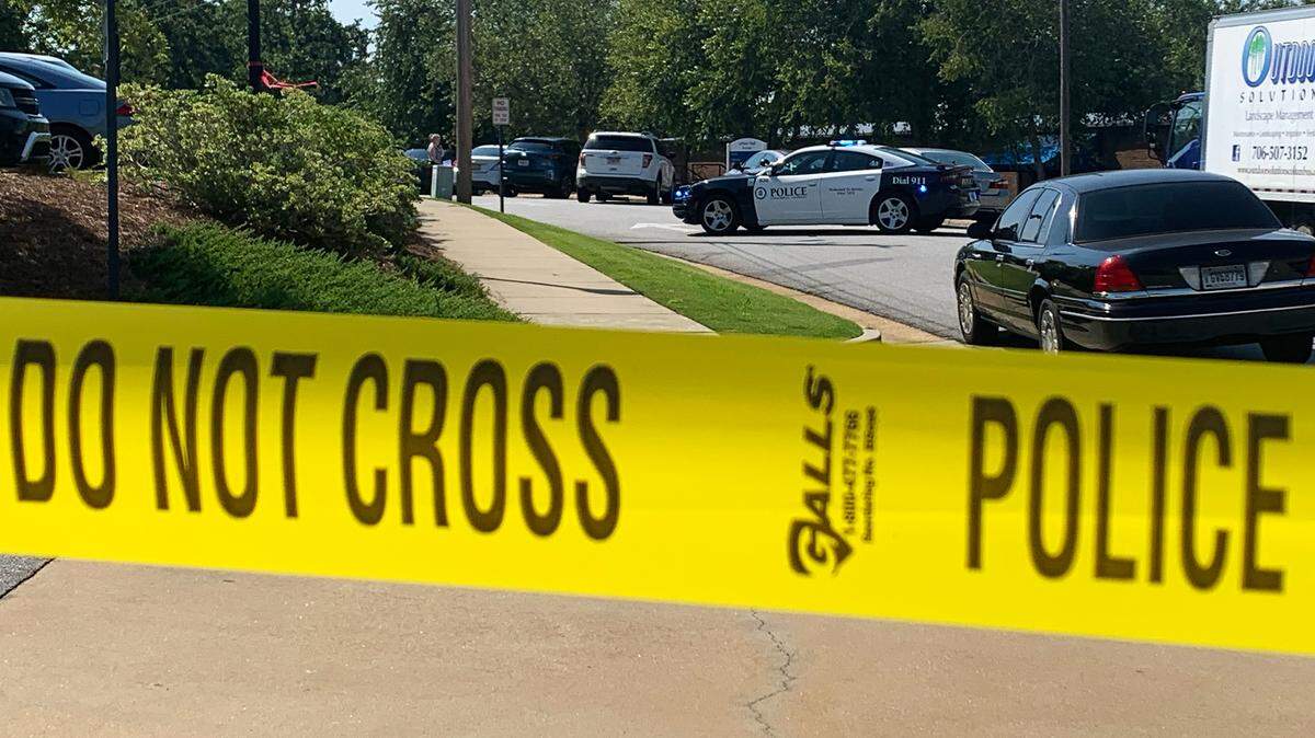 Crime scene tape cordons off an area near the area of LeNoir Annex on the main campus of Columbus State University in Columbus, Georgia. 08/18/2023