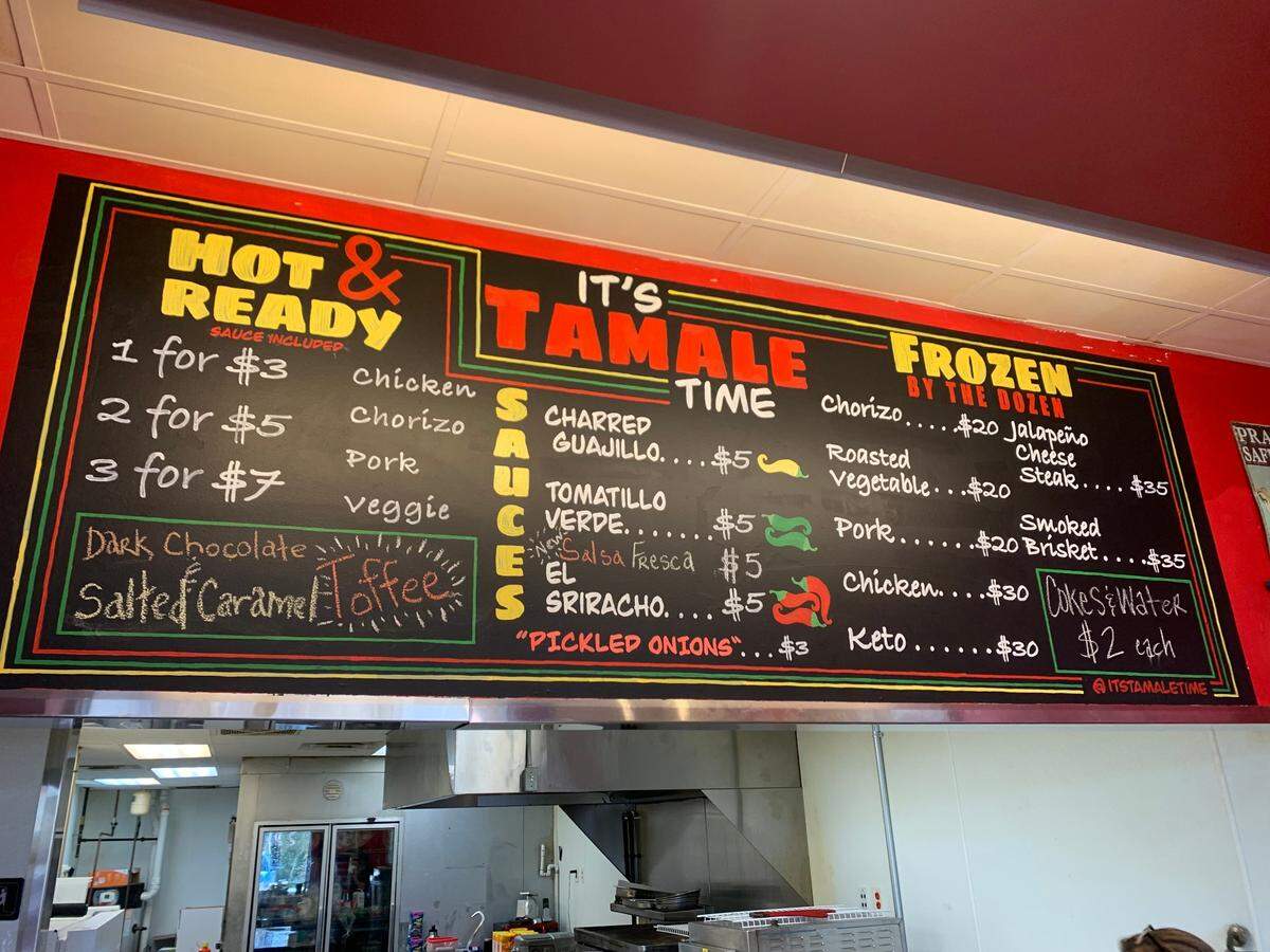 A picture of the menu at It’s Tamale Time in Phenix City.