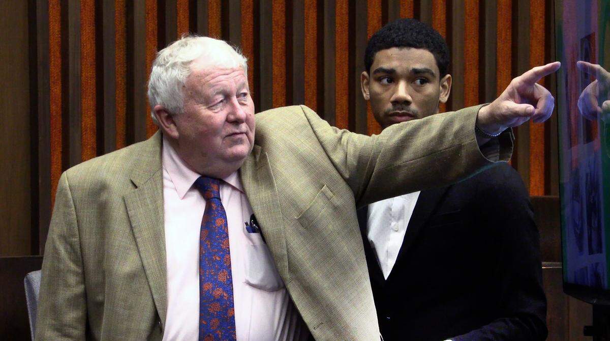 Defense attorney Michael Garner questions his client Zajaliq Riley Thursday morning. 08/10/2023