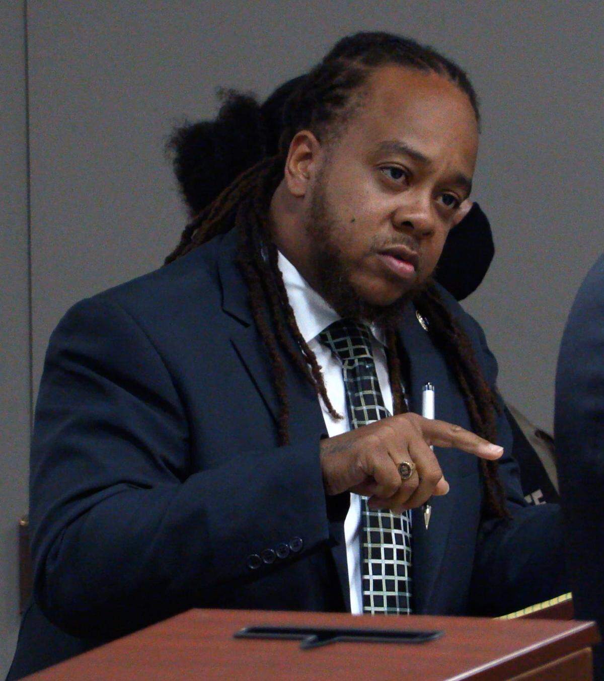 Shevon Thomas II represents Akiraon Reed during a Wednesday morning hearing in Columbus Recorder’s Court. 11/15/2023