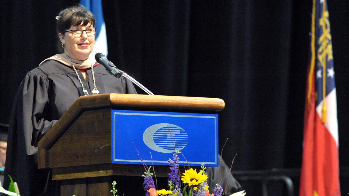 Columbus Technical College president Lorette Hoover speaks to during the 2015 spring commencement ceremony in the Columbus Civic Center.