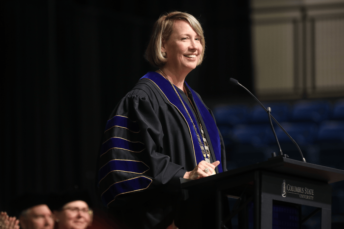 Columbus State University President Stuart Rayfield is among the 100 Georgians deemed the state’s “most influential” leaders by Georgia Trend magazine in January 2025. The annual listing recognizes Georgians who are successful in their careers, garner influence, and have contributed to improving Georgians’ lives. This photo is from the university’s Fall 2024 commencement ceremonies.